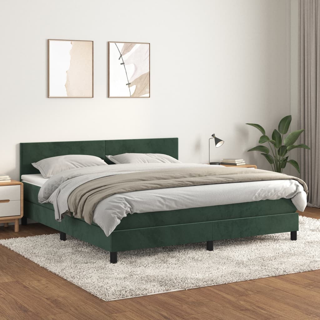 Boxspringbett mit Matratze Dunkelgrün 160x200 cm Samt