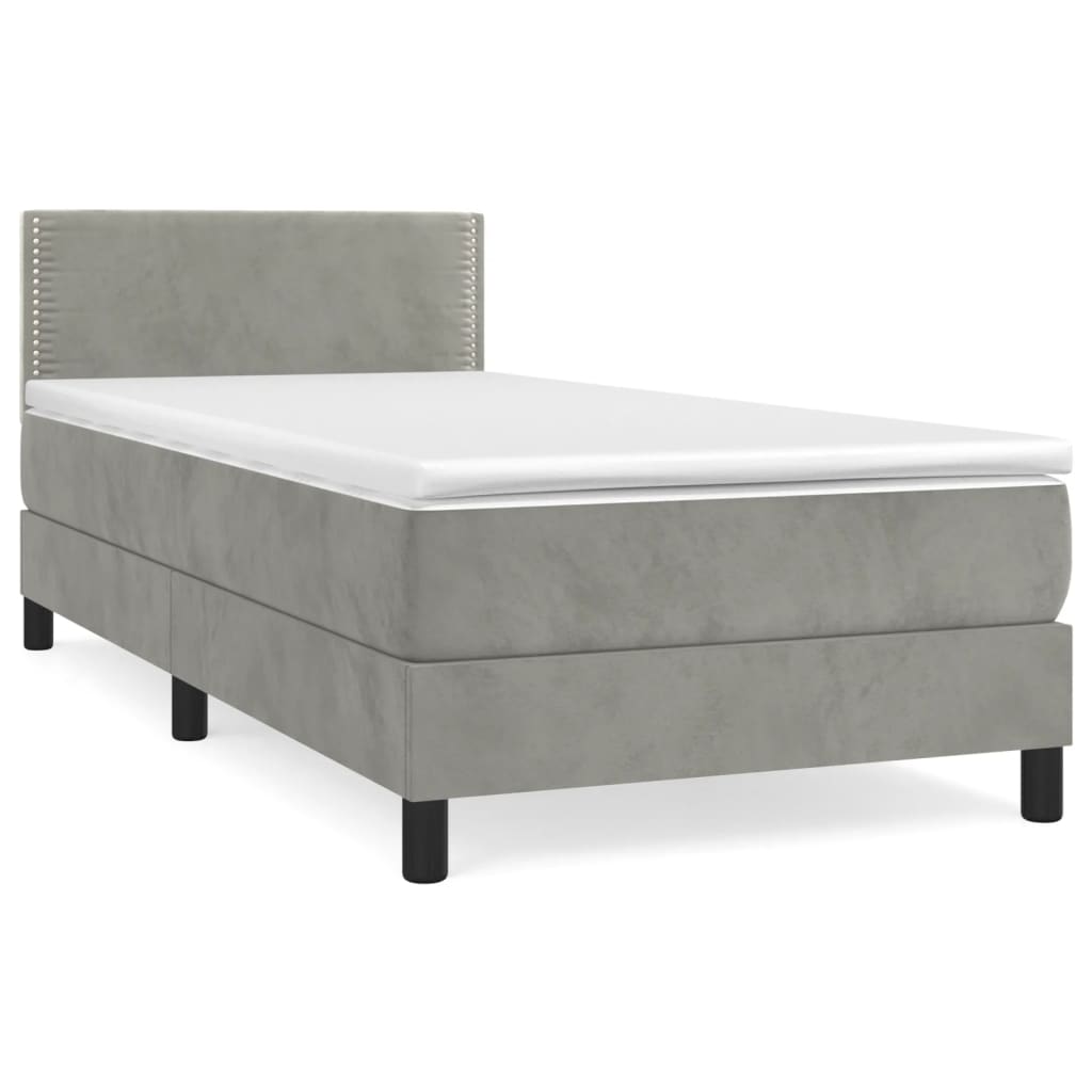 Boxspringbett mit Matratze Hellgrau 90x200 cm Samt