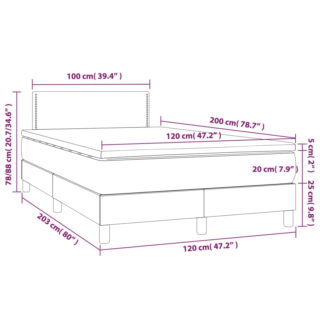 Boxspringbett mit Matratze Hellgrau 120x200 cm Samt