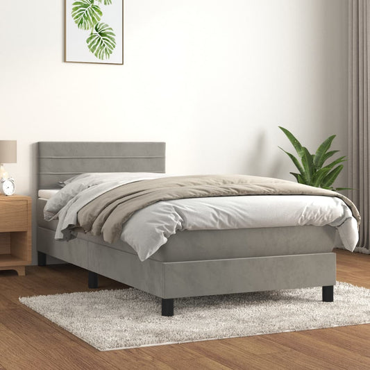 Boxspringbett mit Matratze Hellgrau 90x190 cm Samt