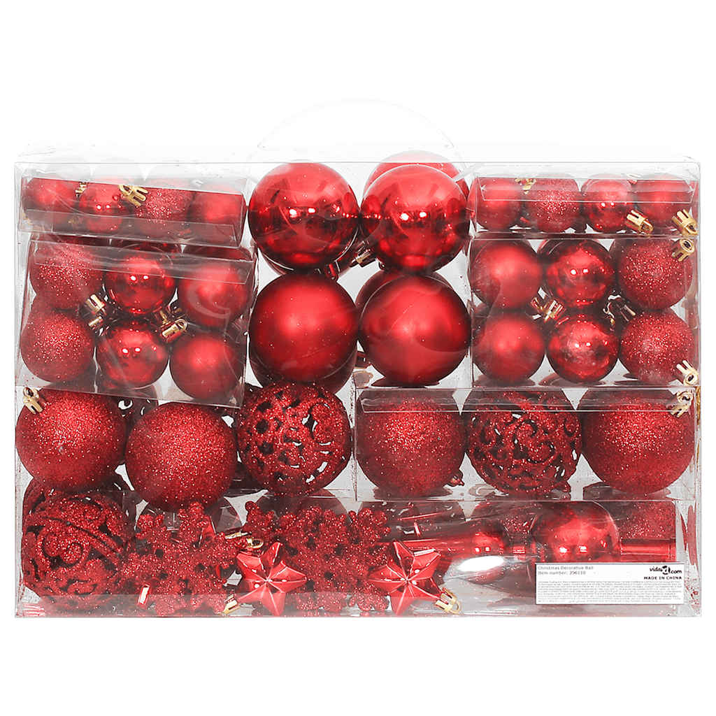 Set di palline di Natale da 111 pezzi, polistirolo rosso