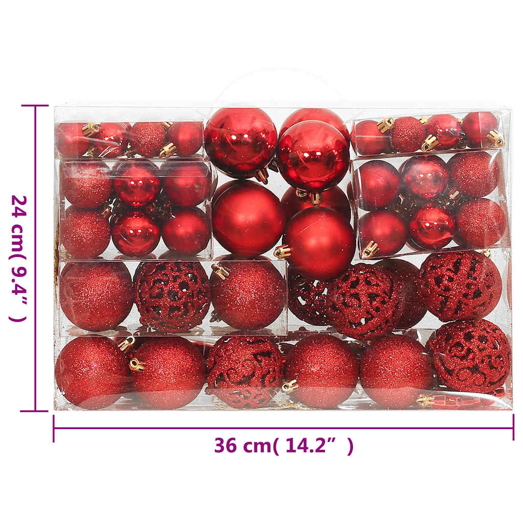 Set di palline di Natale da 111 pezzi, polistirolo rosso