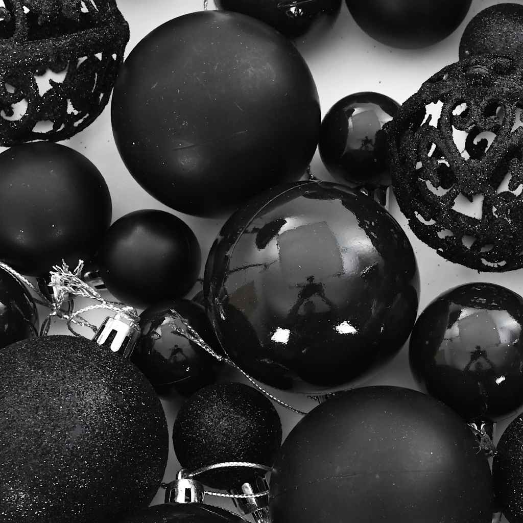Set di palline di Natale da 111 pezzi, polistirolo nero
