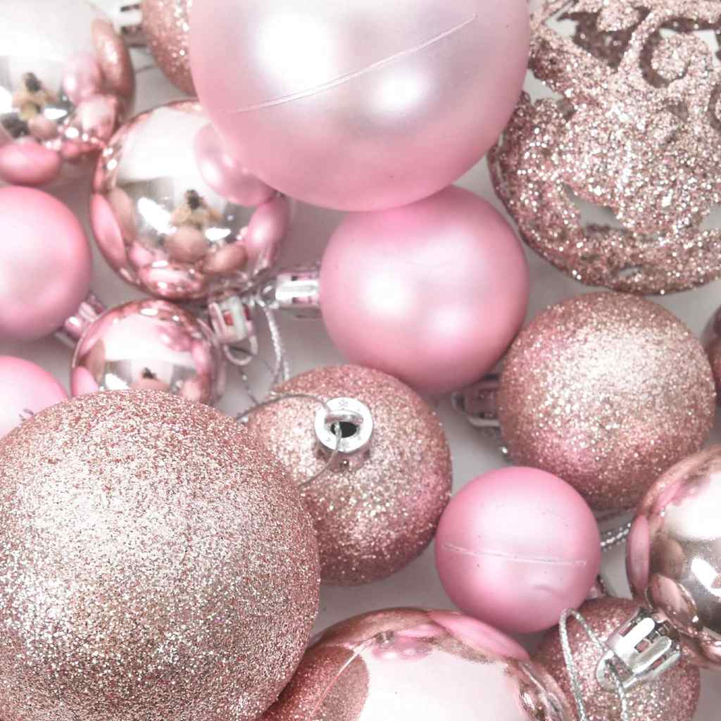 Set di palline di Natale da 111 pezzi, polistirolo rosa