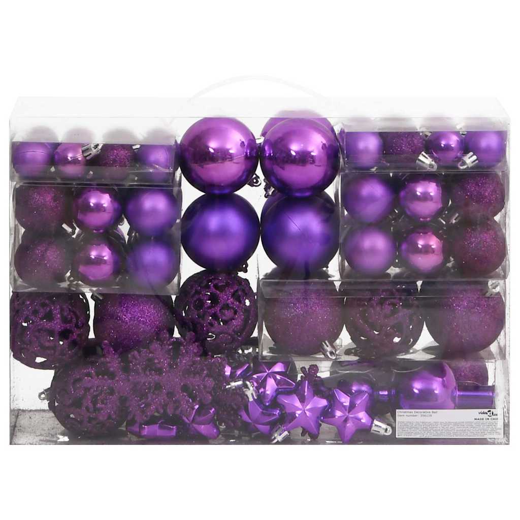 Set di palline di Natale da 111 pezzi, polistirolo viola