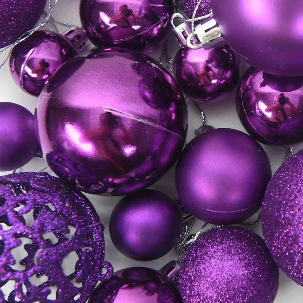 Set di palline di Natale da 111 pezzi, polistirolo viola