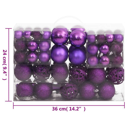 Set di palline di Natale da 111 pezzi, polistirolo viola