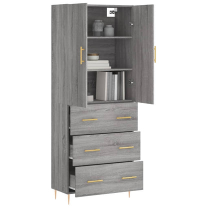 Highboard Grau Sonoma 69,5x34x180 cm Holzwerkstoff