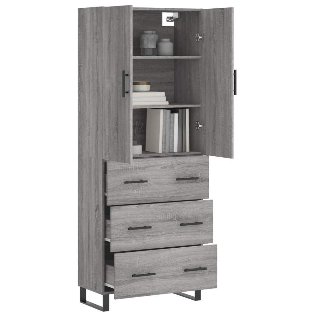 Highboard Grau Sonoma 69,5x34x180 cm Holzwerkstoff