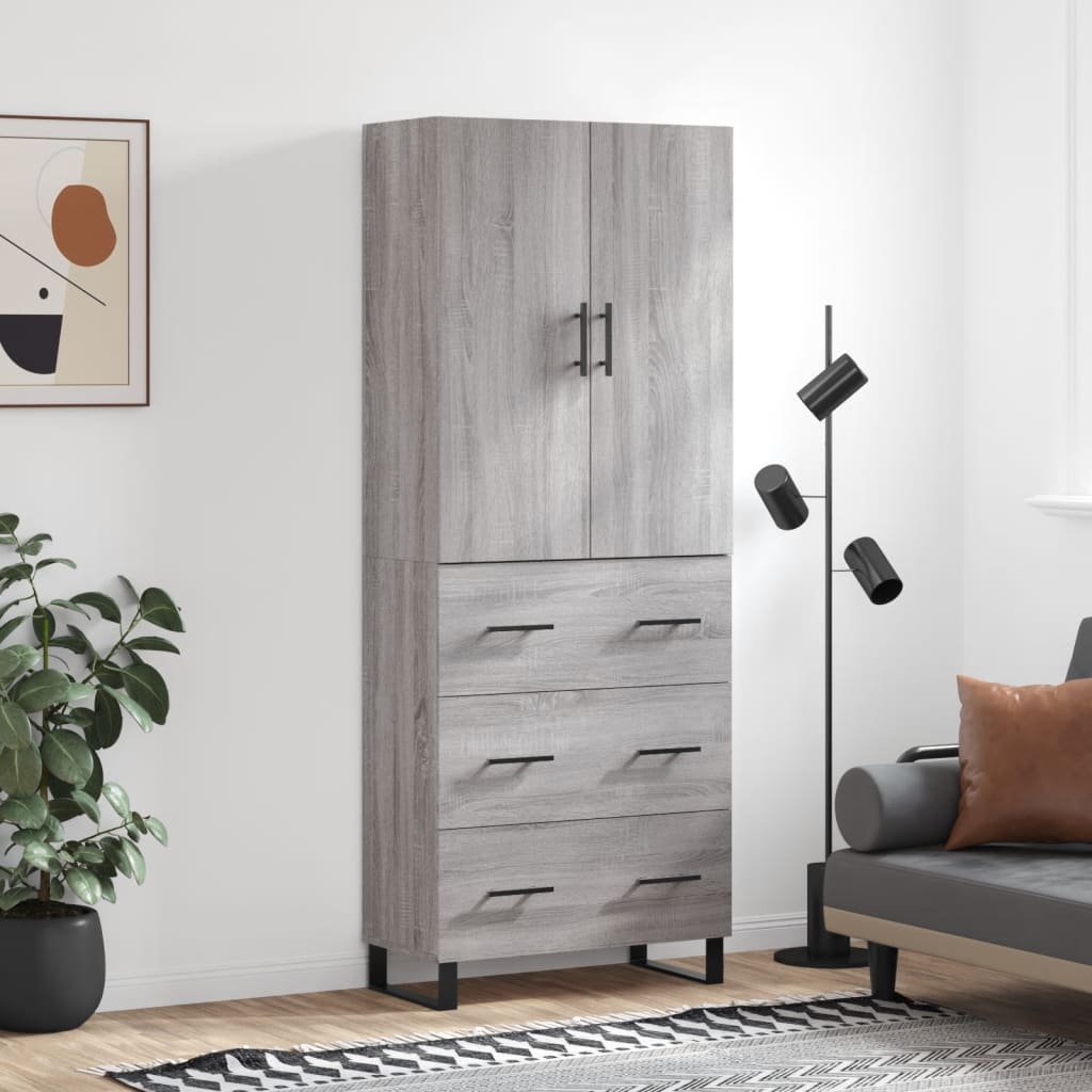 Highboard Grau Sonoma 69,5x34x180 cm Holzwerkstoff