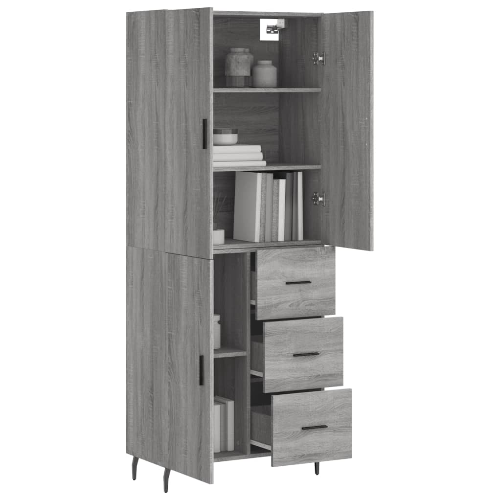 Highboard Grau Sonoma 69,5x34x180 cm Holzwerkstoff