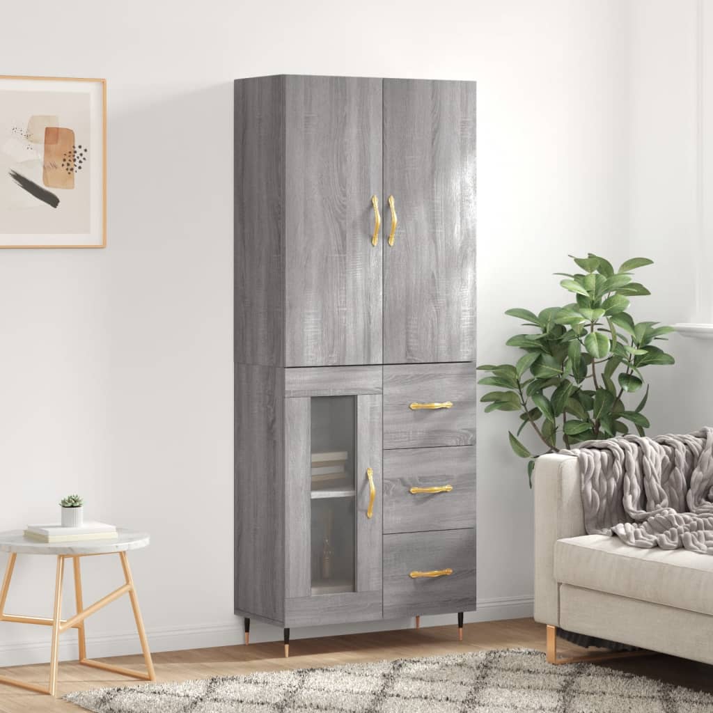 Highboard Grau Sonoma 69,5x34x180 cm Holzwerkstoff