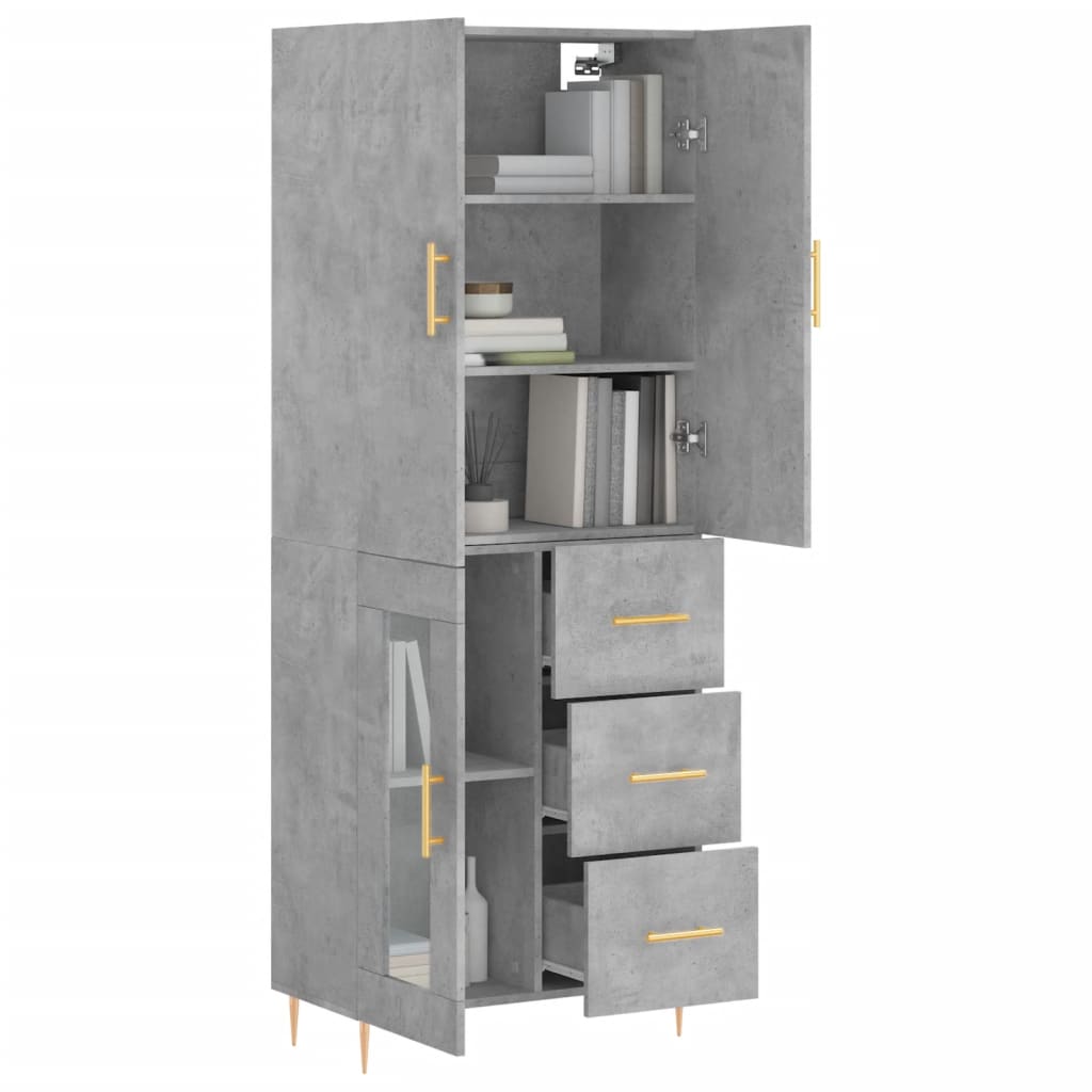 Highboard Betongrau 69,5x34x180 cm Holzwerkstoff