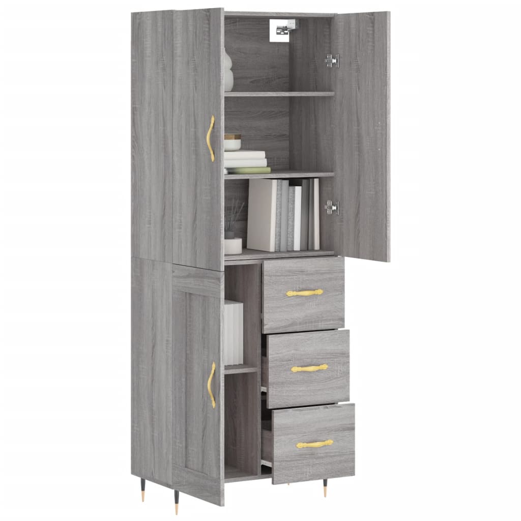 Highboard Grau Sonoma 69,5x34x180 cm Holzwerkstoff