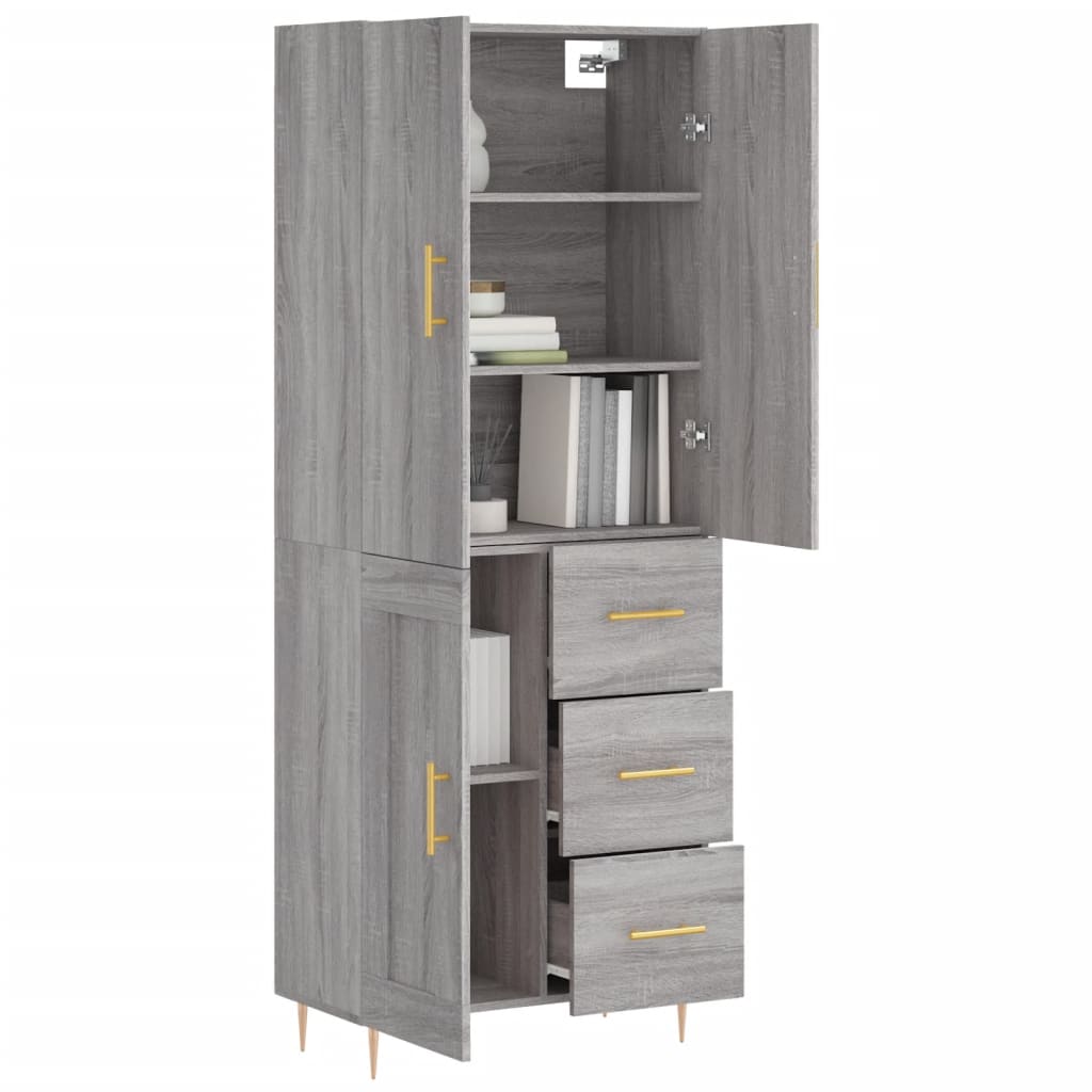 Highboard Grau Sonoma 69,5x34x180 cm Holzwerkstoff