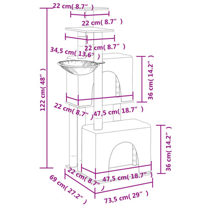 Kratzbaum mit Sisal-Kratzsäulen Hellgrau 122 cm