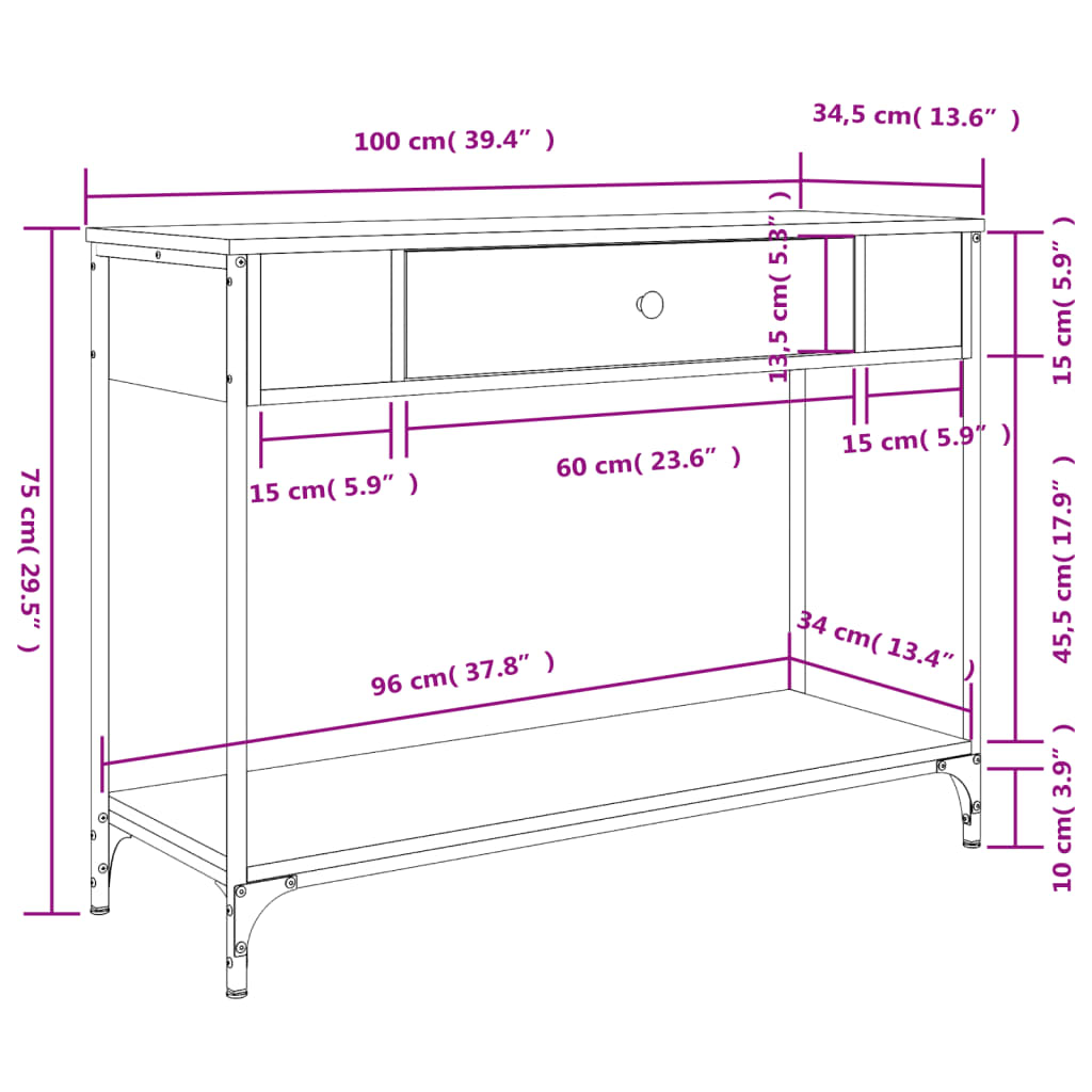 Konsolentisch Sonoma-Eiche 100x34,5x75 cm Holzwerkstoff