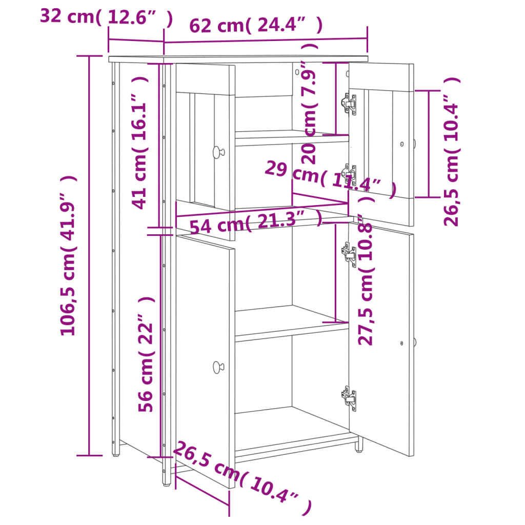 Highboard Grau Sonoma 62x32x106,5 cm Holzwerkstoff