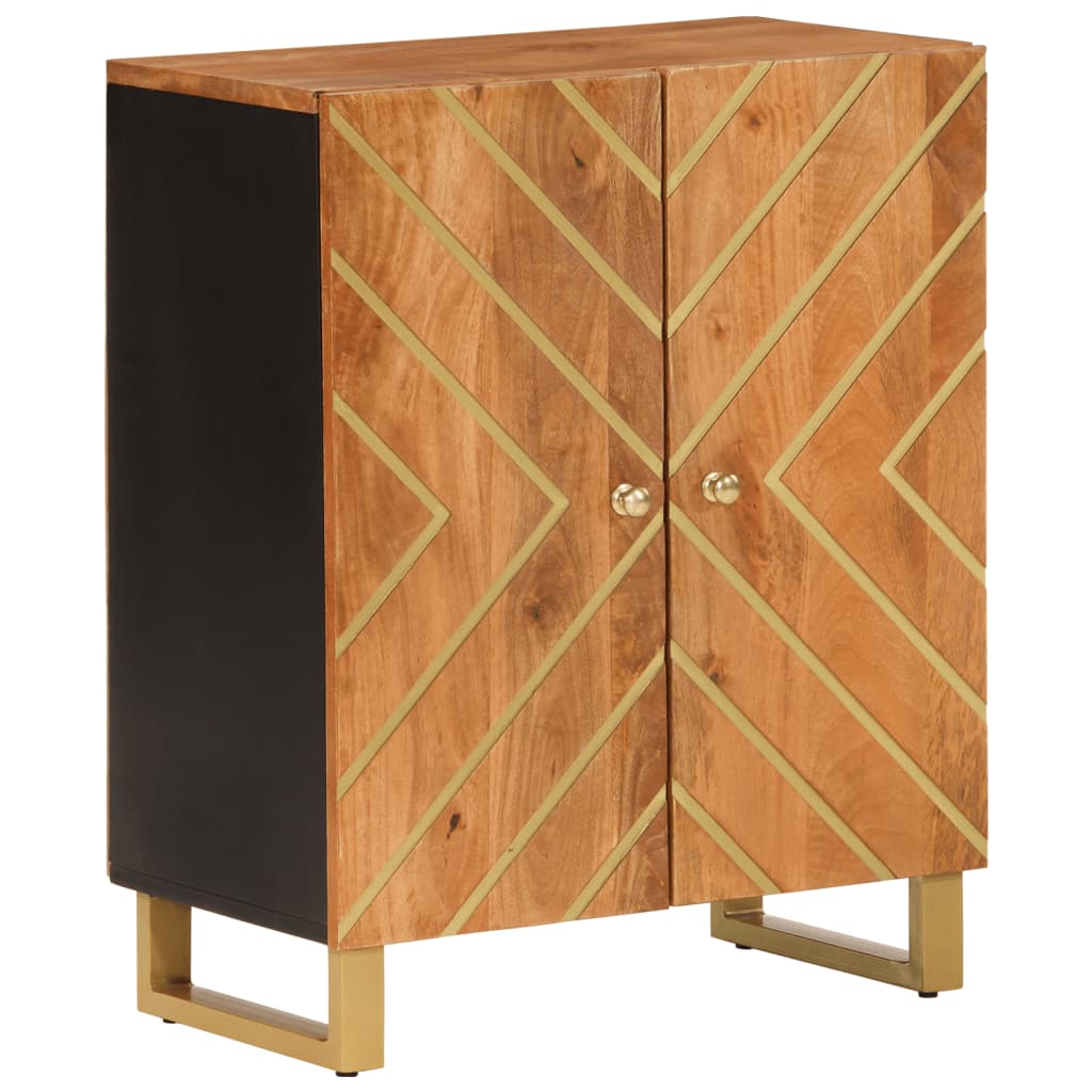 Beistellschrank Braun und Schwarz 60x33,5x75cm Massivholz Mango