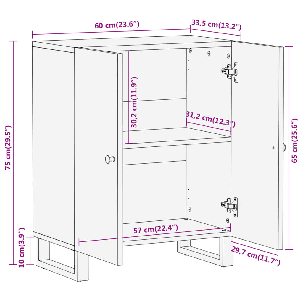 Beistellschrank Braun und Schwarz 60x33,5x75cm Massivholz Mango