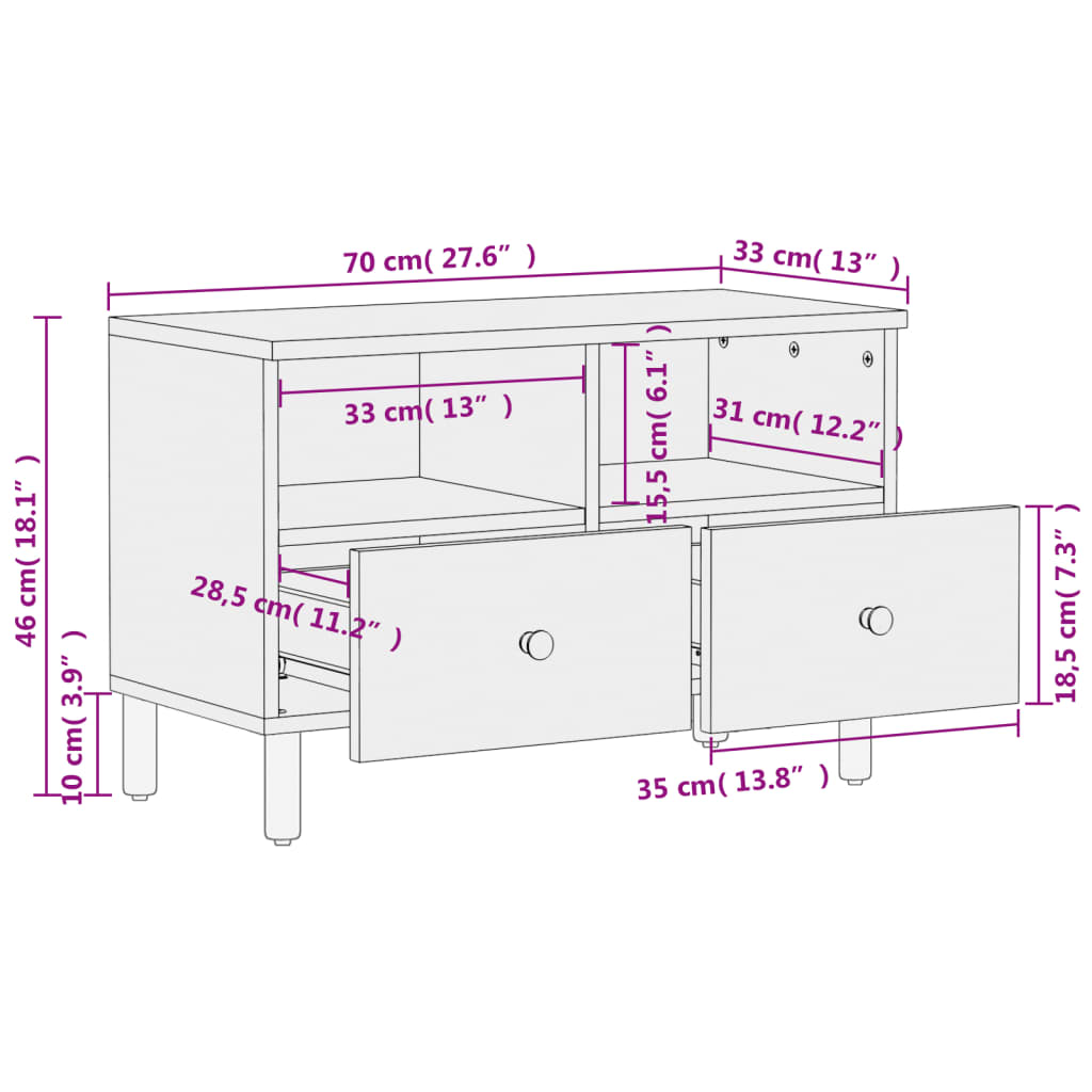 TV-Schrank Schwarz 70x33x46 cm Massivholz Mango