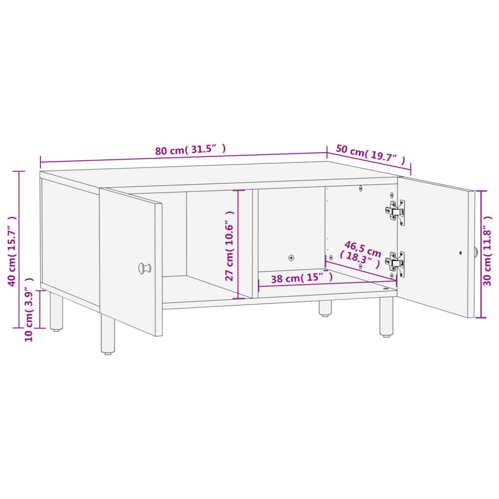 Couchtisch Schwarz 80x50x40 cm Massivholz Mango