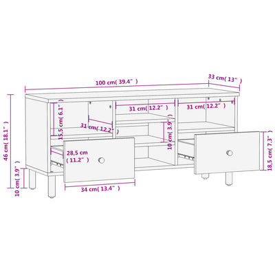 TV-Schrank 100x33x46 cm Massivholz Mango