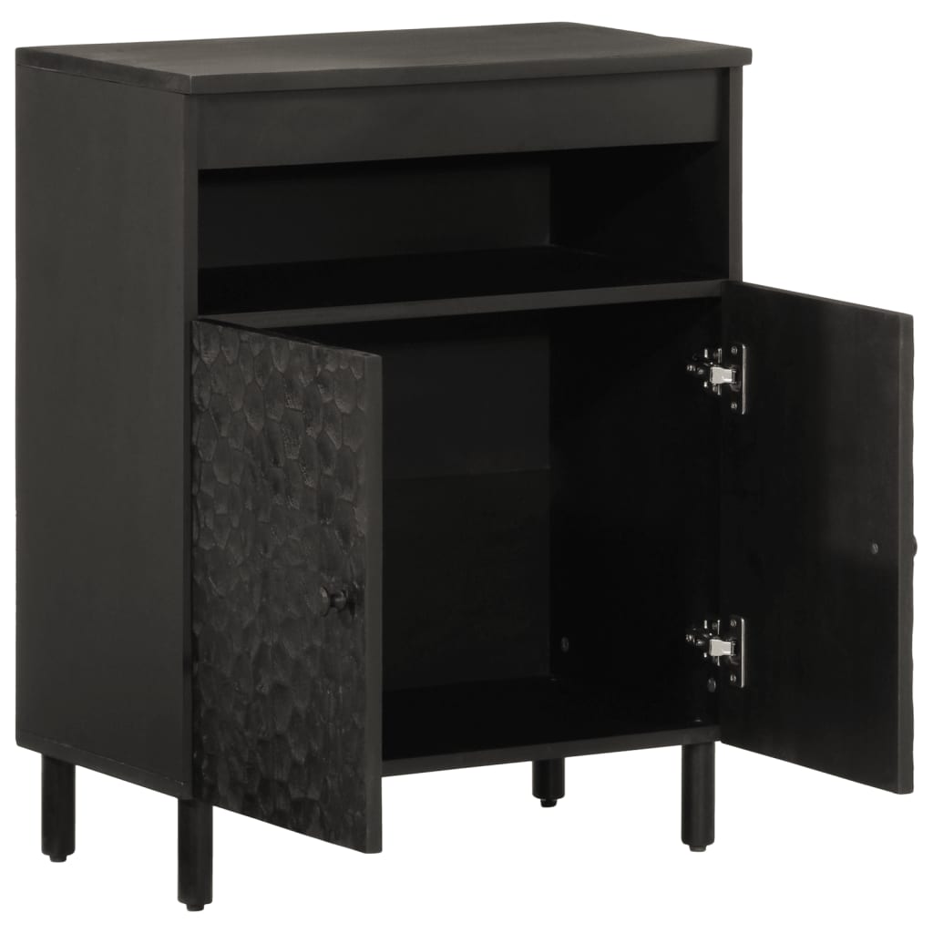 Beistellschrank Schwarz 60x33x75 cm Massivholz Mango