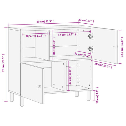 Beistellschrank Schwarz 80x33x75 cm Massivholz Mango