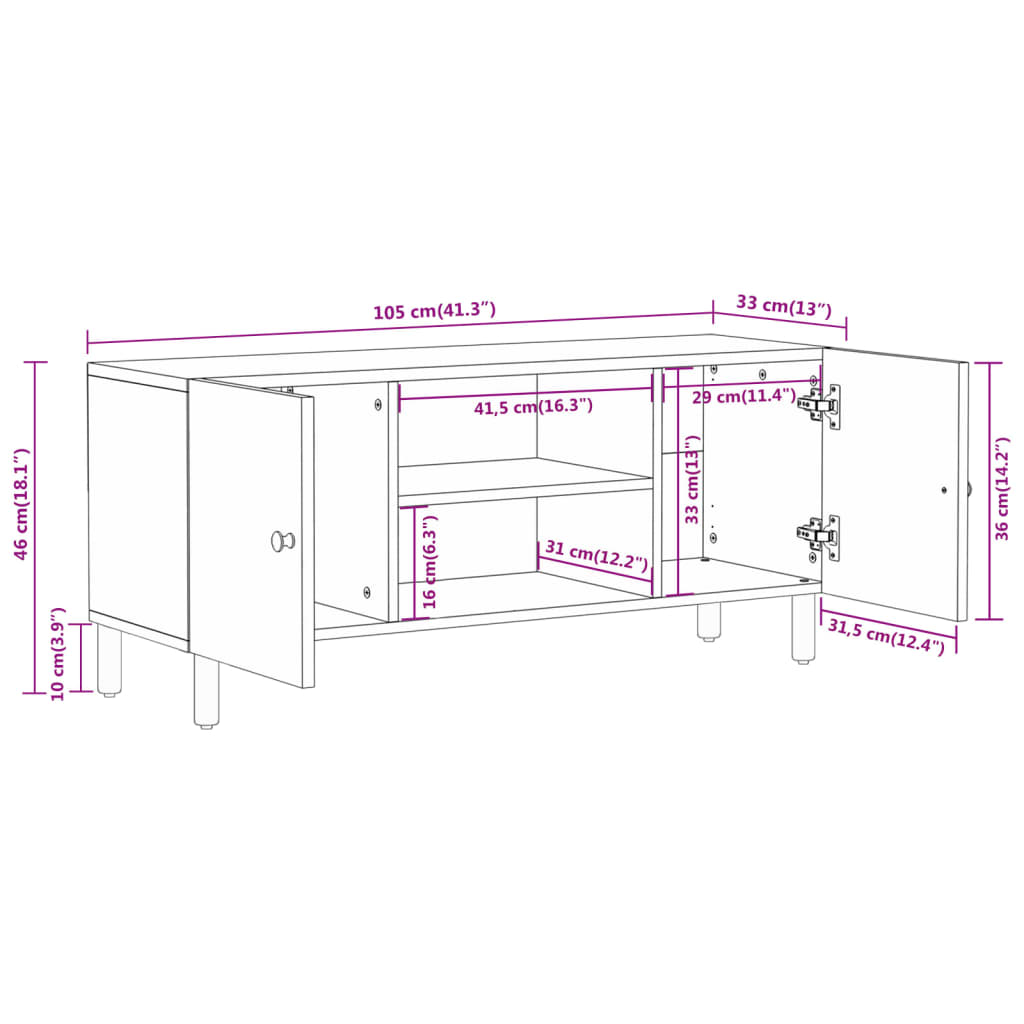 TV-Schrank 105x33x46 cm Massivholz Mango