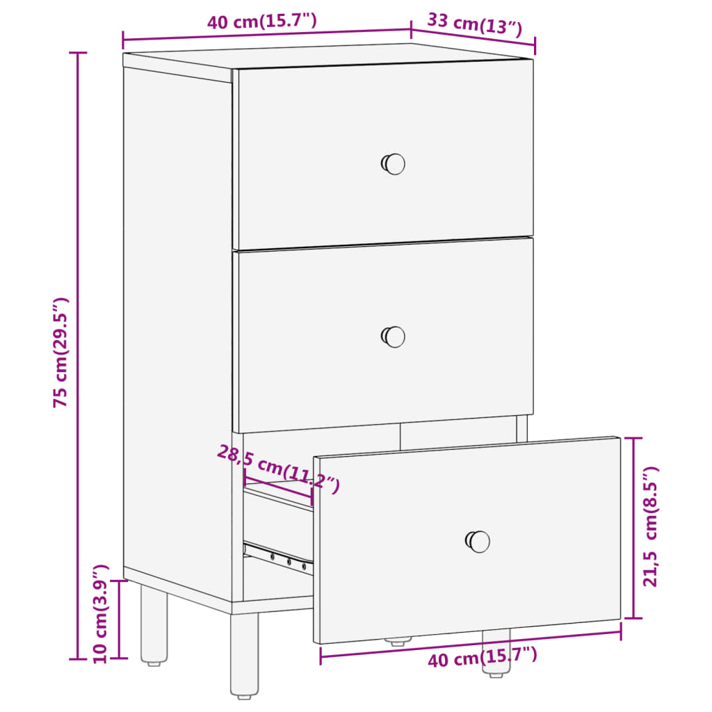 Beistellschrank 40x33x75 cm Massivholz Mango