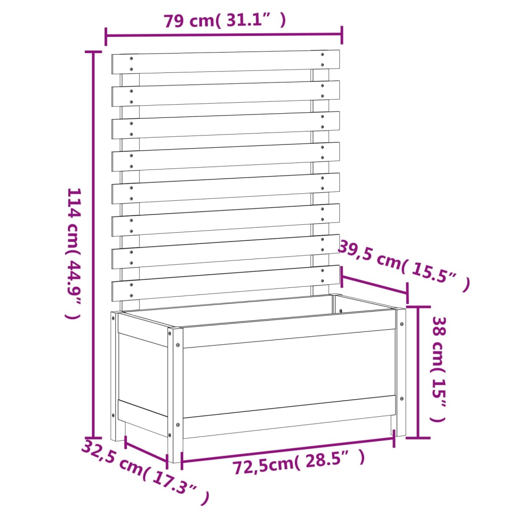 Pflanzkübel mit Rankhilfe 79x39,5x114 cm Massivholz Douglasie