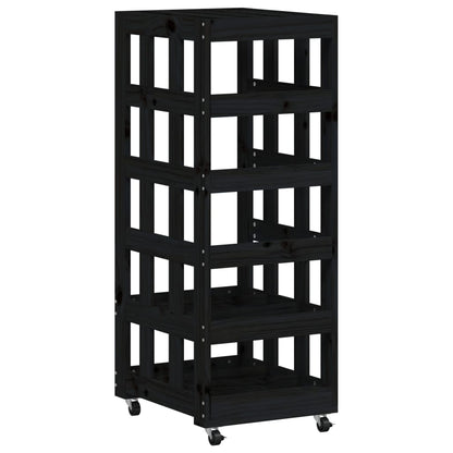 Kaminholzregal mit Rollen Schwarz 40x49x110cm Massivholz Kiefer