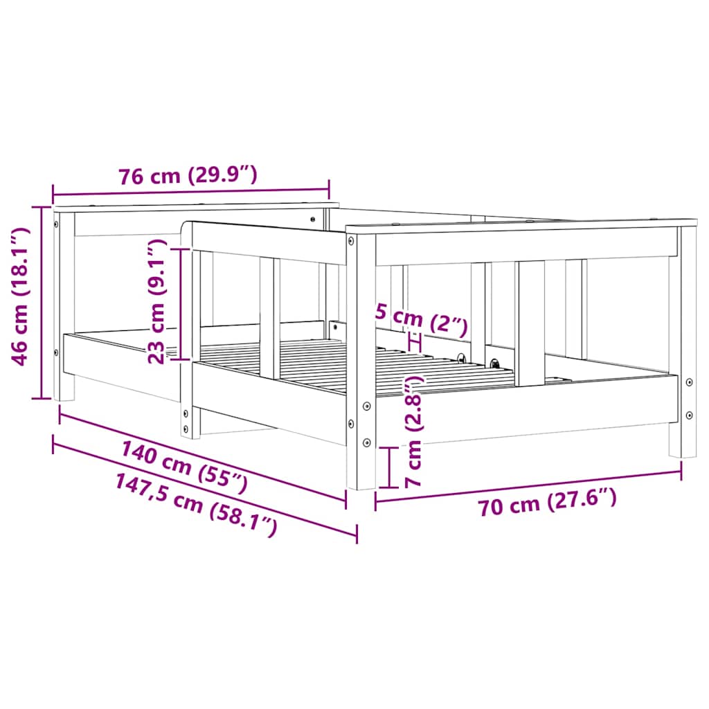 Kinderbett Weiß 70x140 cm Massivholz Kiefer