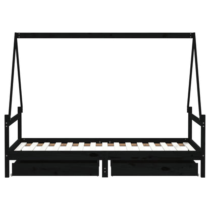 Kinderbett mit Schubladen Schwarz 90x190 cm Massivholz Kiefer