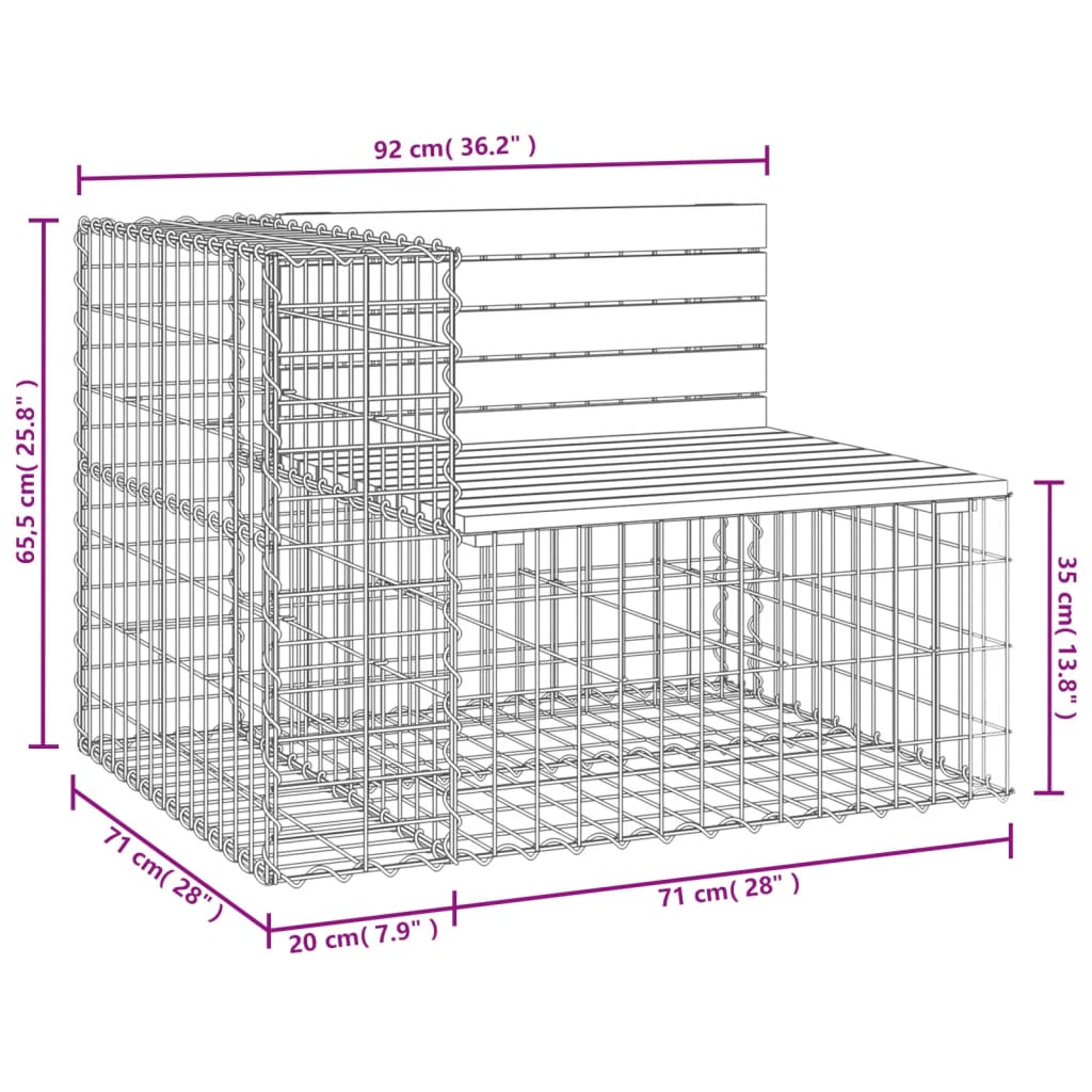 Gartenbank aus Gabionen 92x71x65,5 cm Massivholz Kiefer