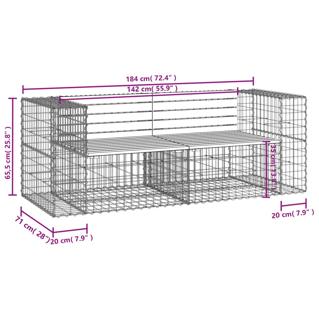 Gartenbank aus Gabionen 184x71x65,5 cm Massivholz Douglasie