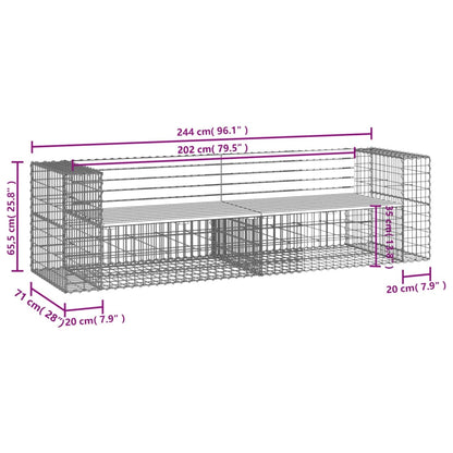 Gartenbank aus Gabionen 244x71x65,5 cm Massivholz Kiefer