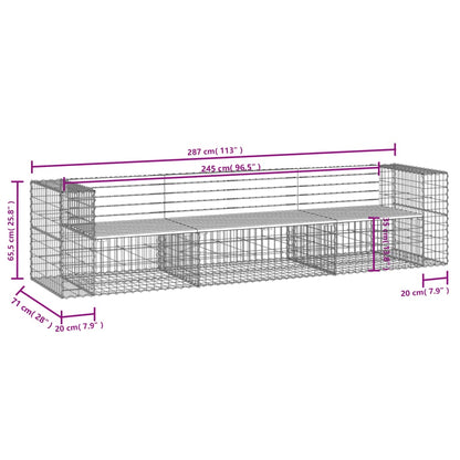 Gartenbank aus Gabionen 287x71x65,5 cm Massivholz Kiefer