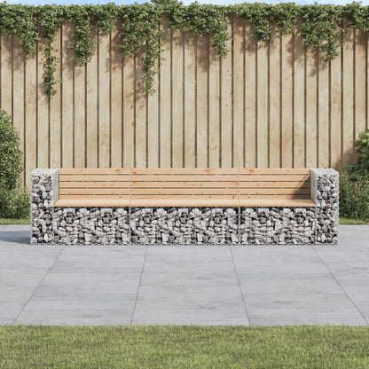 Gartenbank aus Gabionen 287x71x65,5 cm Massivholz Kiefer