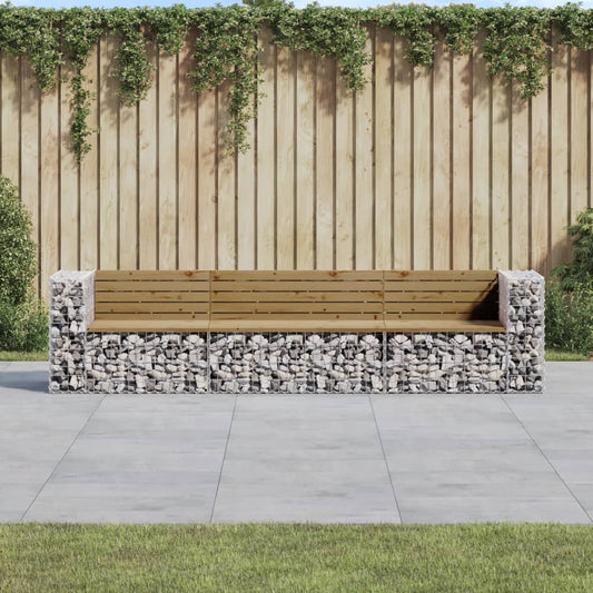 Gartenbank aus Gabionen 287x71x65,5 cm Kiefernholz Imprägniert