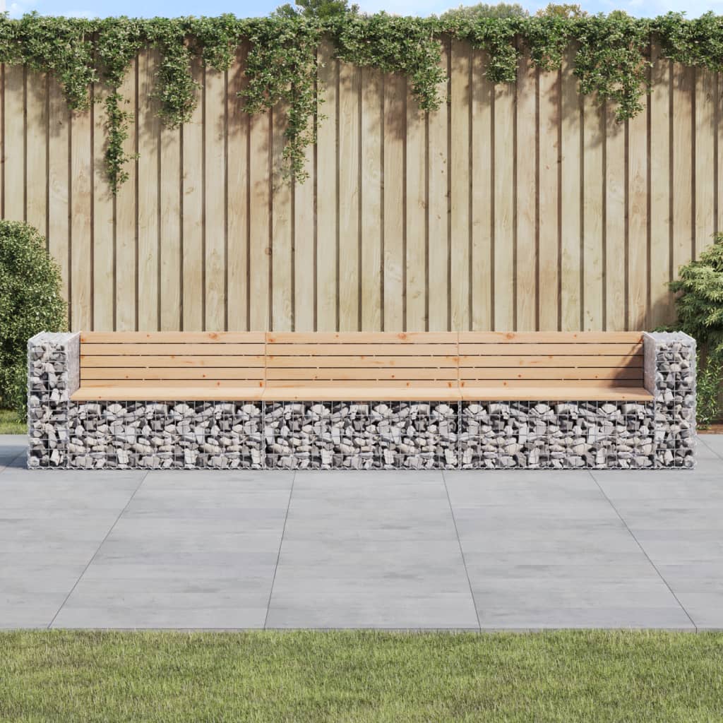 Gartenbank aus Gabionen 347x71x65,5 cm Massivholz Kiefer