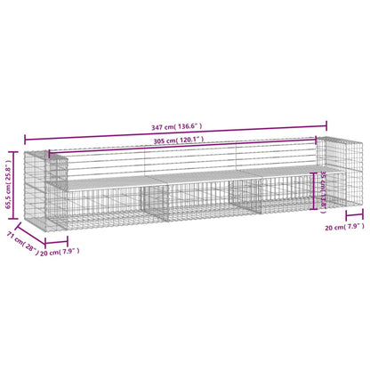 Gartenbank aus Gabionen 347x71x65,5 cm Kiefernholz Imprägniert