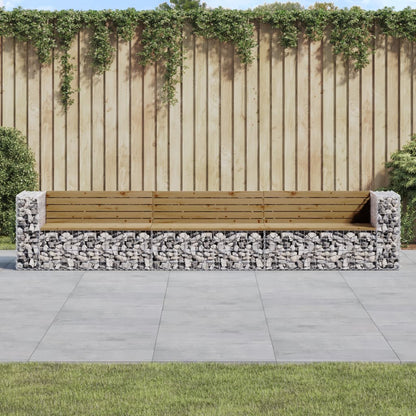 Gartenbank aus Gabionen 347x71x65,5 cm Kiefernholz Imprägniert