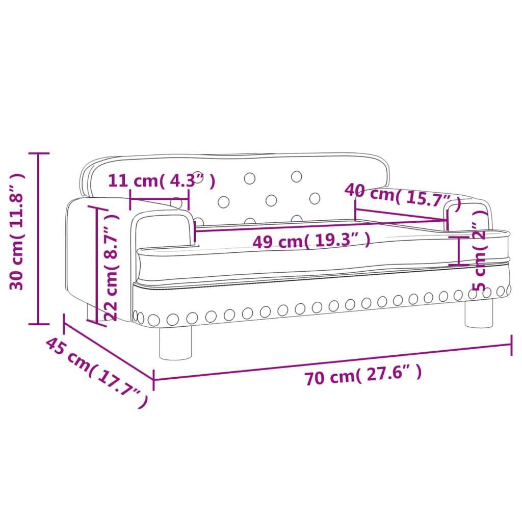 Kindersofa Schwarz 70x45x30 cm Samt