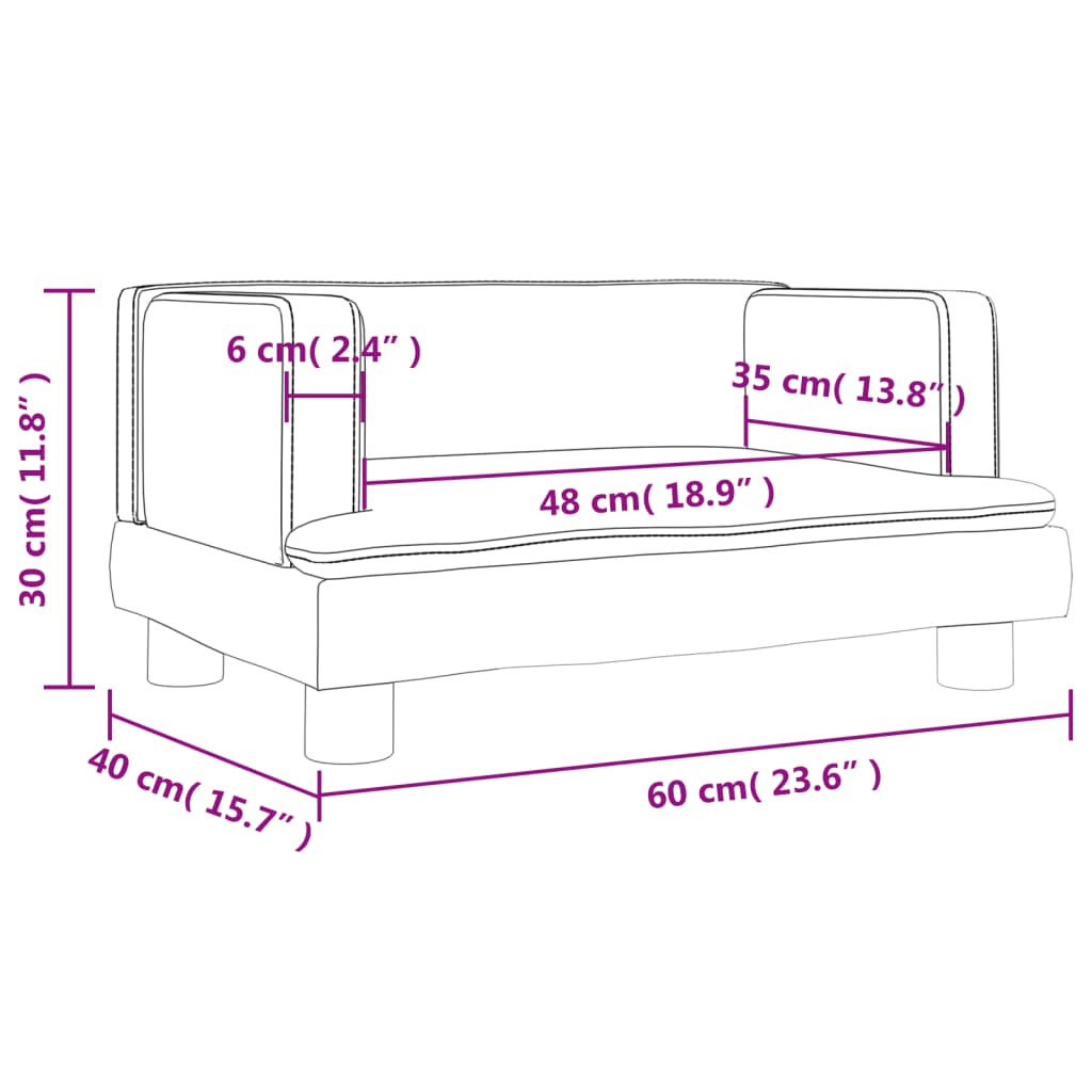 Kindersofa Hellgrau 60x40x30 cm Samt