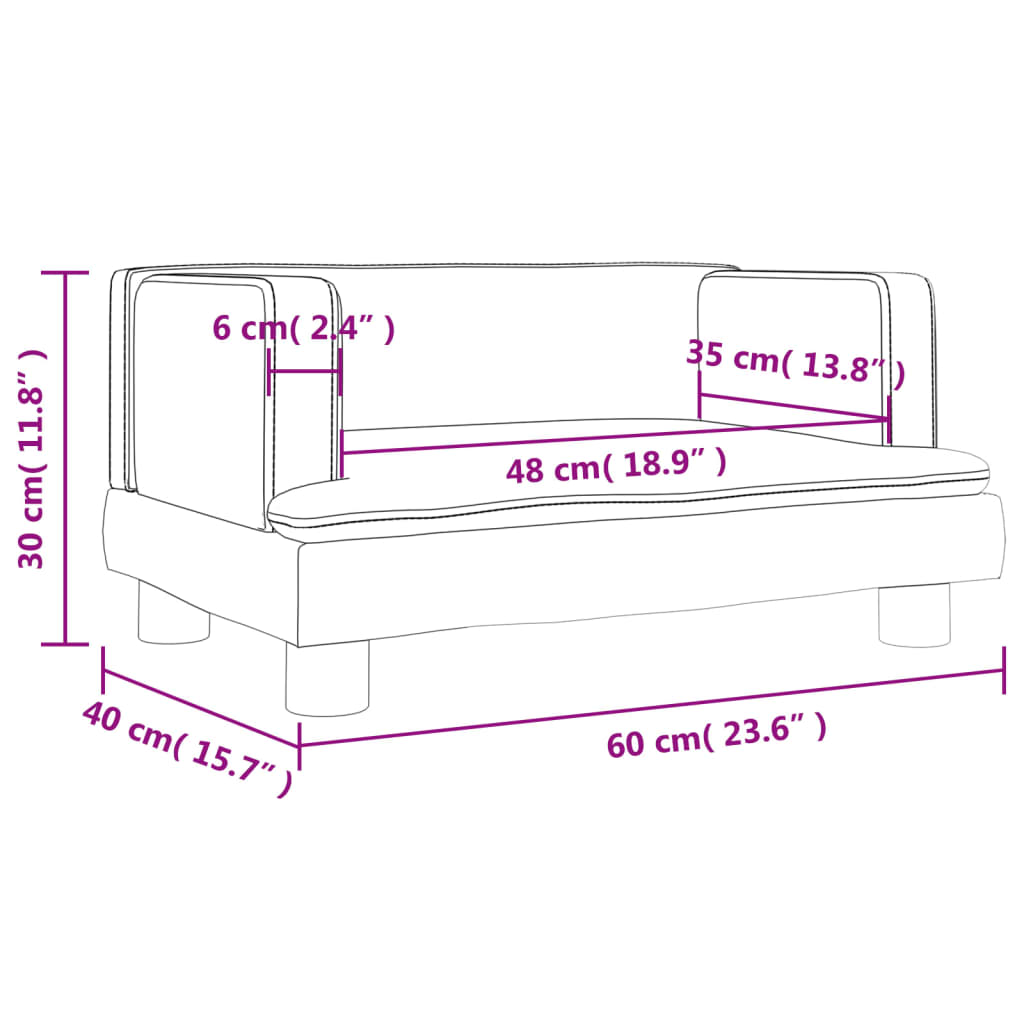 Kindersofa Grau 60x40x30 cm Kunstleder