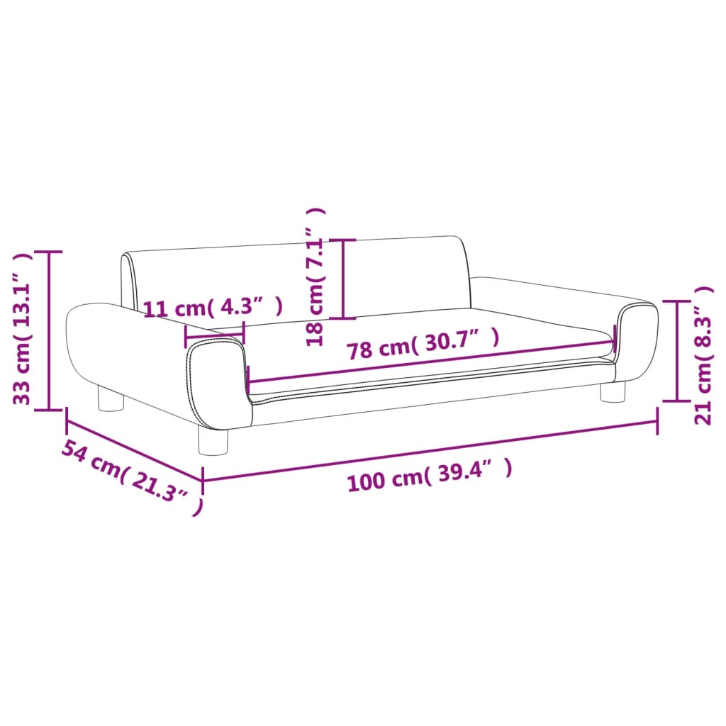 Kindersofa Hellgrau 100x54x33 cm Samt