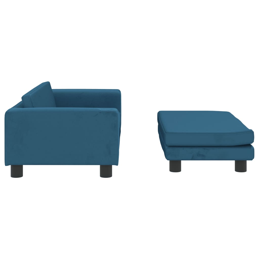 Kindersofa mit Hocker Blau 100x50x30 cm Samt