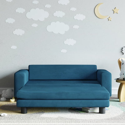 Kindersofa mit Hocker Blau 100x50x30 cm Samt